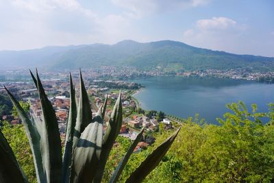 Scenic view of lake in city