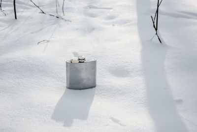 High angle view of snow on field