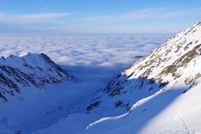 Scenic view of snowcapped mountains against sky