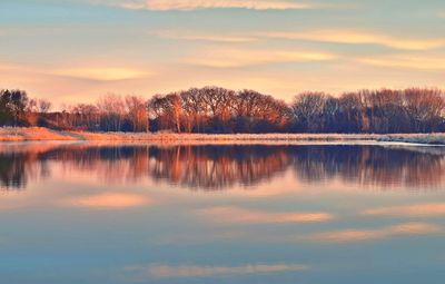 Scenic view of lake against sky during sunset