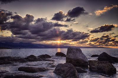 Scenic view of sea against sky during sunset