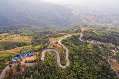 High angle view of winding road on mountain