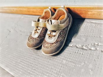High angle view of shoes