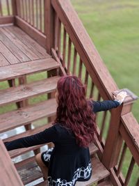 Woman walking on steps