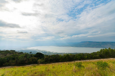 Scenic view of landscape against cloudy sky