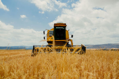 Combine harvester working in a cereal field