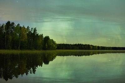 Reflection of trees in lake against sky