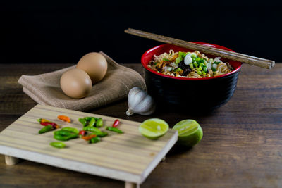 Close-up of chopped vegetables on cutting board