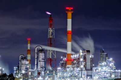 Oil refineries at night.