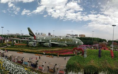 High angle view of people at town square