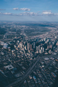 High angle shot of townscape against sky
