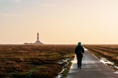 Westerheversand lighthouse on the north sea a landmark of the eiderstedt peninsula in germany.