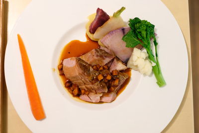 High angle view of meal served in plate