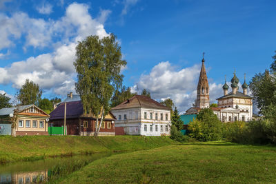 Cityscape with church and river in nerekhta, russia