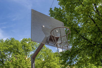 Low angle view of basketball hoop against sky