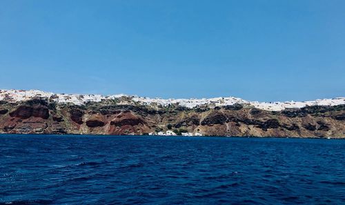 Scenic view of sea against clear blue sky