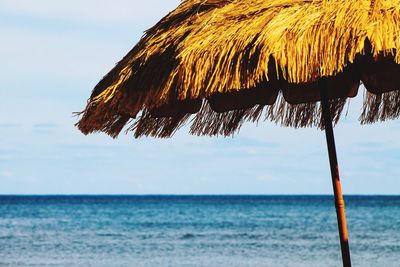 Thatched roof against sea