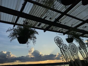 Low angle view of silhouette roof against sky