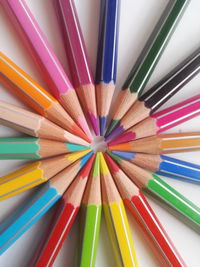 High angle view of multi colored pencils