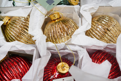 High angle view of christmas decorations