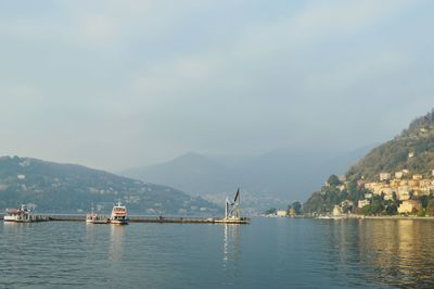 Scenic view of bay against sky