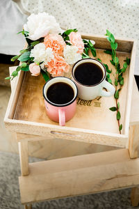 Morning coffee in bed on a tray