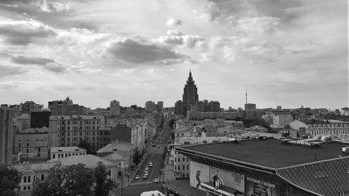 High angle view of buildings in city