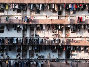 Full frame shot of clothes drying on building