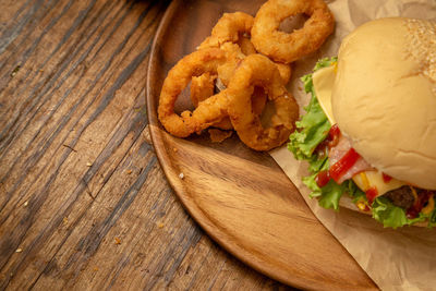 High angle view of food on table