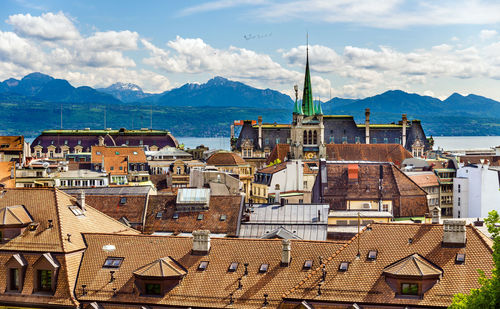 High angle view of buildings in city