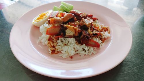 Close-up of food served in plate