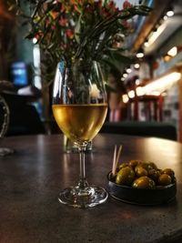Close-up of beer in glass on table