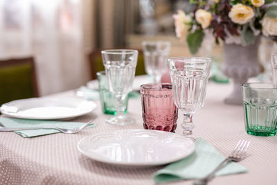 Wine glasses on table