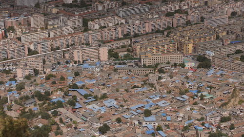 High angle view of buildings in city