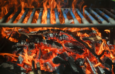 Close-up of meat on barbecue grill