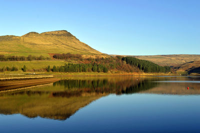 Dovestone reservoir above the village of greenfield