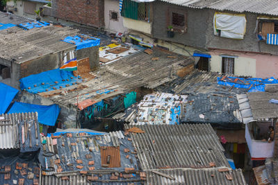 High angle view of buildings in city