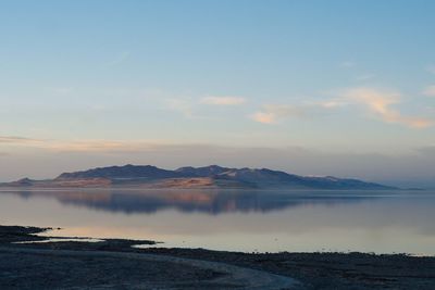 Scenic view of lake against sky during sunset