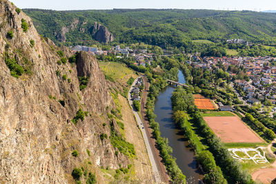High angle view of river amidst landscape