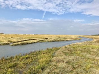 Scenic shot of calm countryside lake against sky