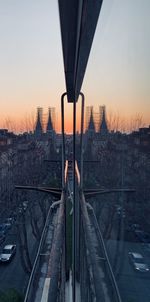 High angle view of railroad tracks against sky during sunset