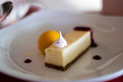 Close-up of cake slice in plate