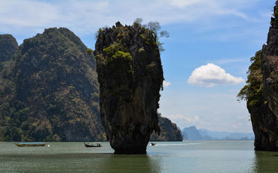 Scenic view of bay against sky