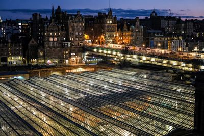 Waverley train station, edinburgh. captured during a late evening in december.