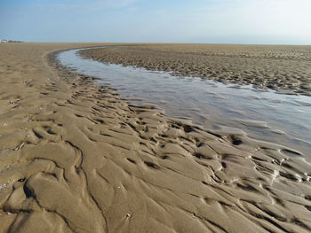 Surface level of beach against sky