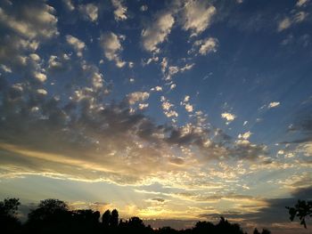 Silhouette of trees against cloudy sky