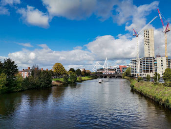 Sunny day on taff river in cardiff