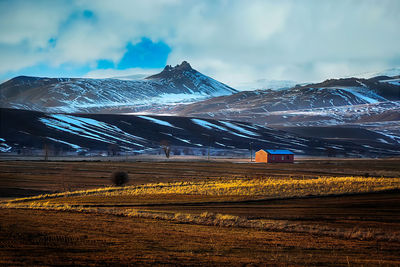 Scenic view of snowcapped mountains against sky