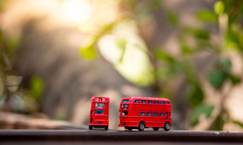 Close-up of toy car on table