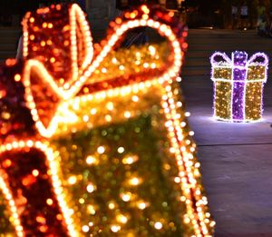 Close-up of illuminated christmas tree at night
